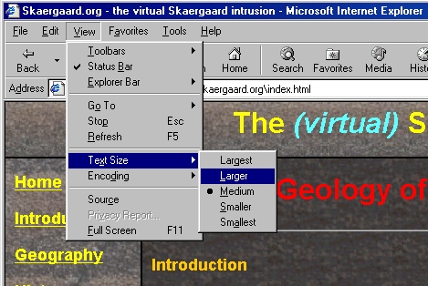 Location of font size settings in Microsoft Internet Explorer